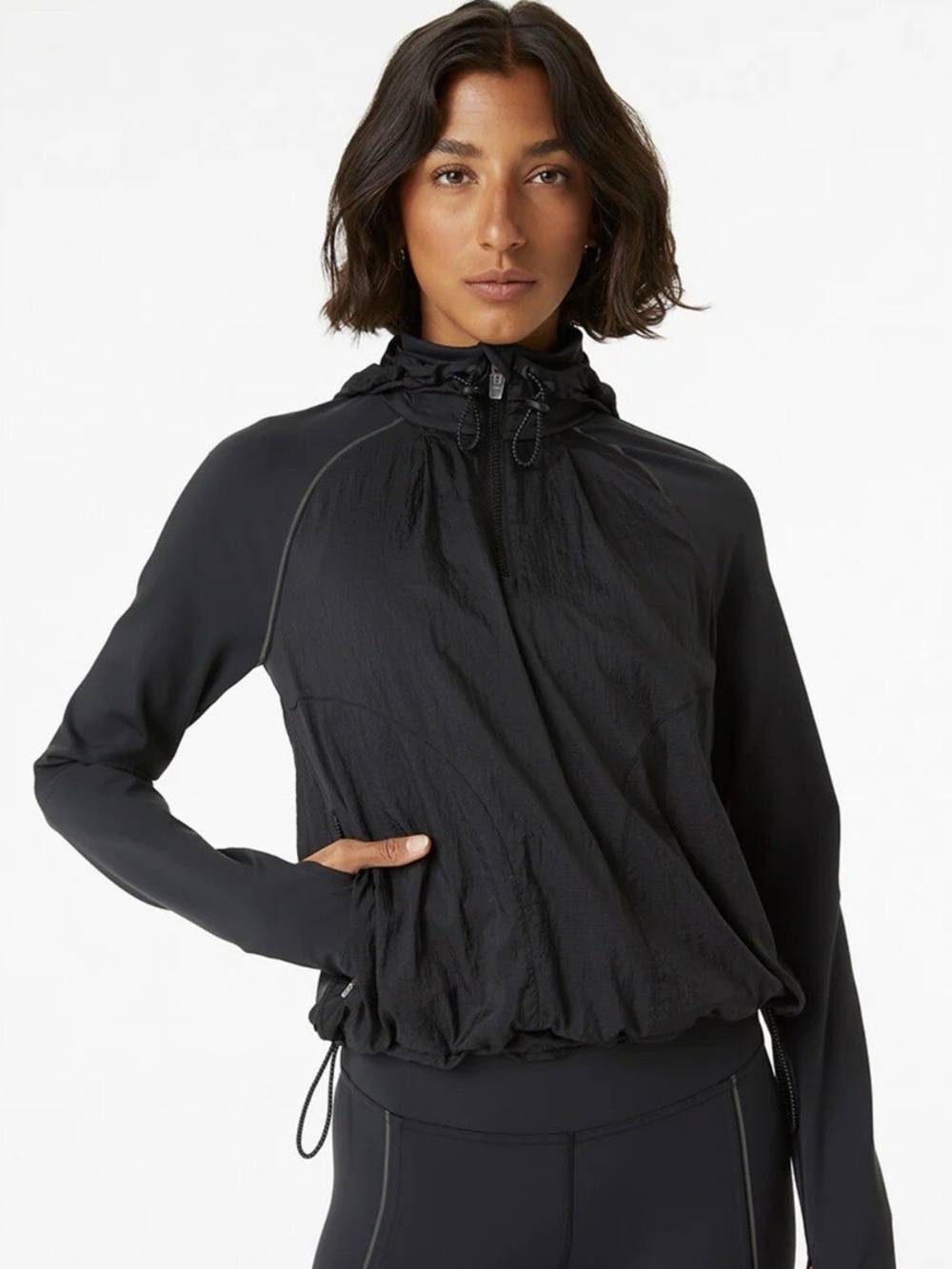 Outdoor Voices FrostKnit Quarter Zip Hoodie Black Thumb Hole Jacket Small